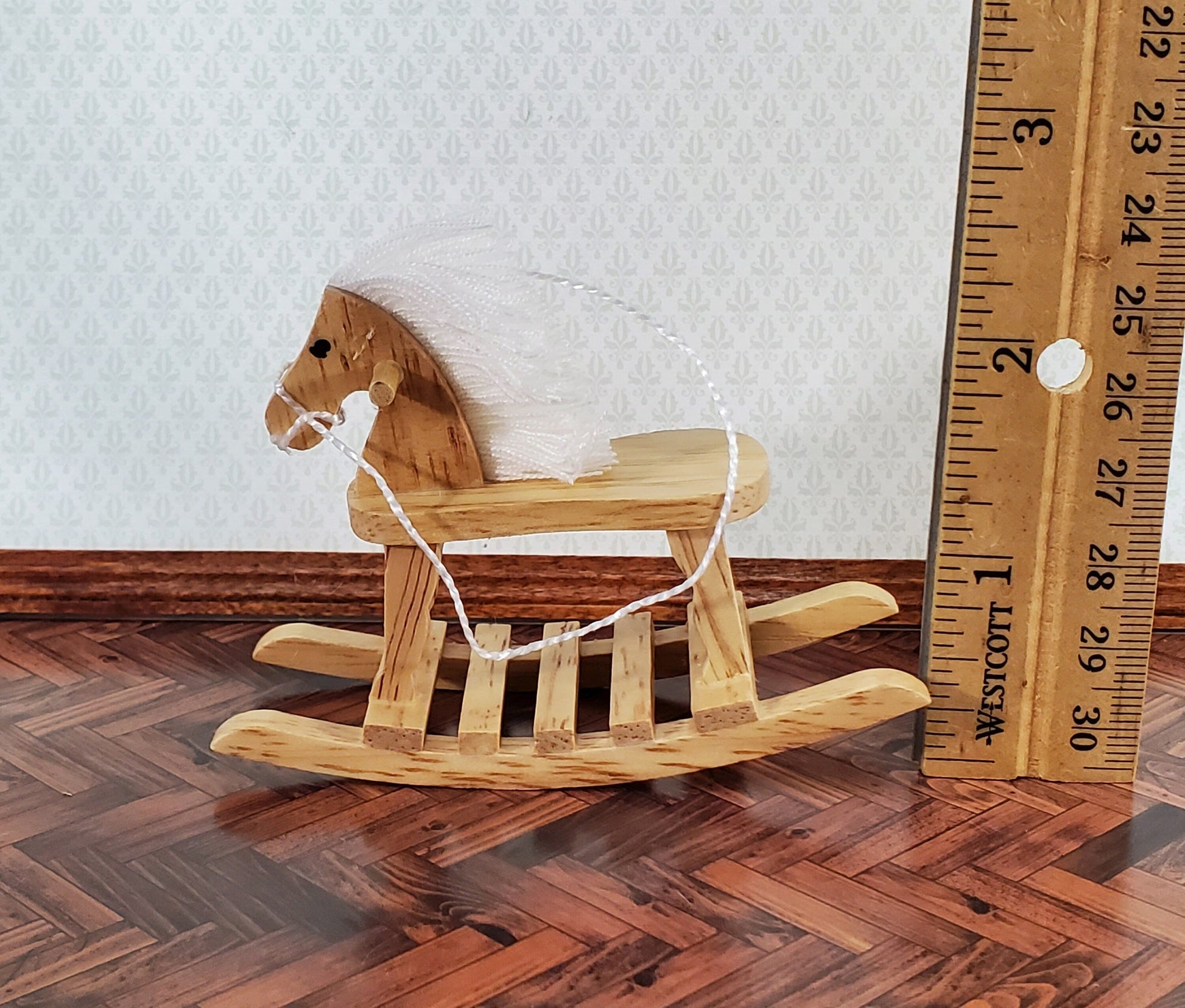 Dollhouse Rocking Horse Toy Light Oak Finish 1:12 Scale Miniature Wood for Nursery