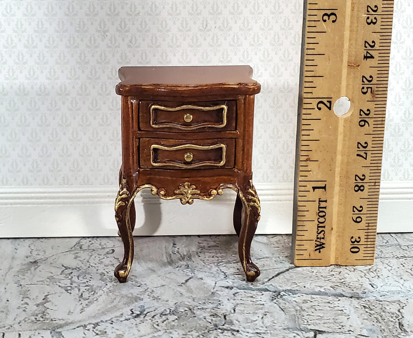 JBM Miniature Side Table or Nightstand with 2 Drawers 1:12 Scale Dollhouse Furniture