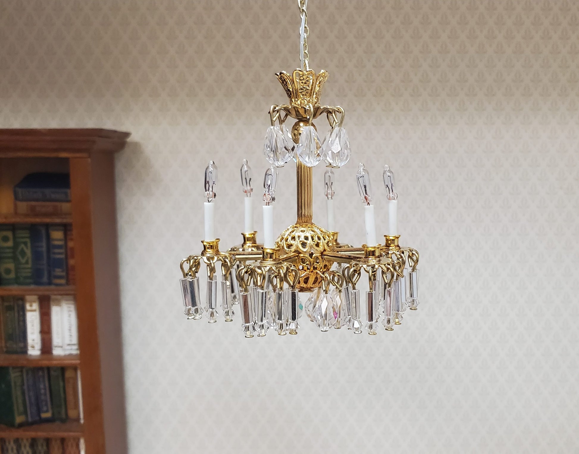 Dollhouse 6 Arm Crystal Chandelier "Sophia" Handmade 12 Volt 1:12 Scale