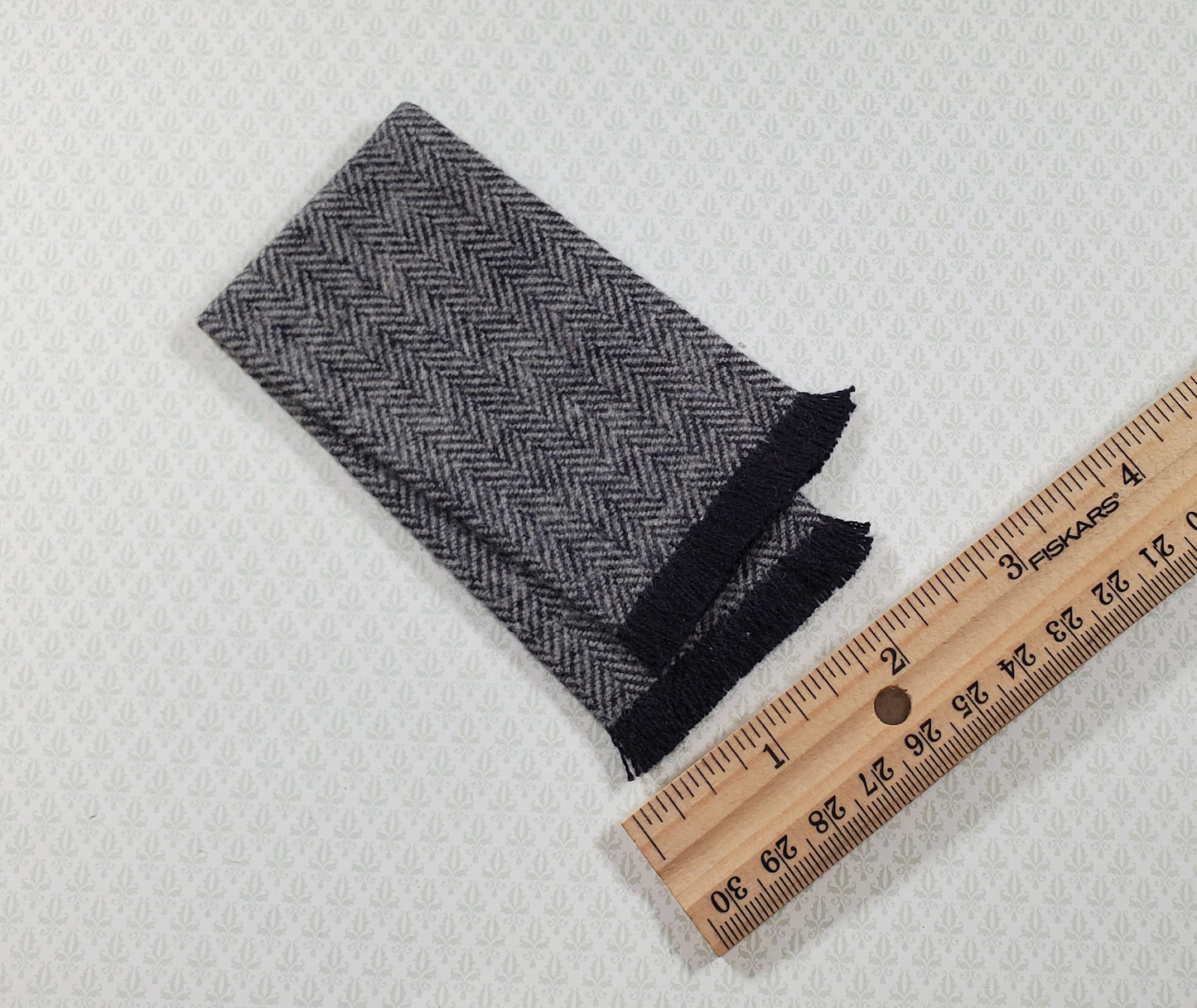 Dollhouse Fringed Blanket Throw Black & White Herringbone Fabric