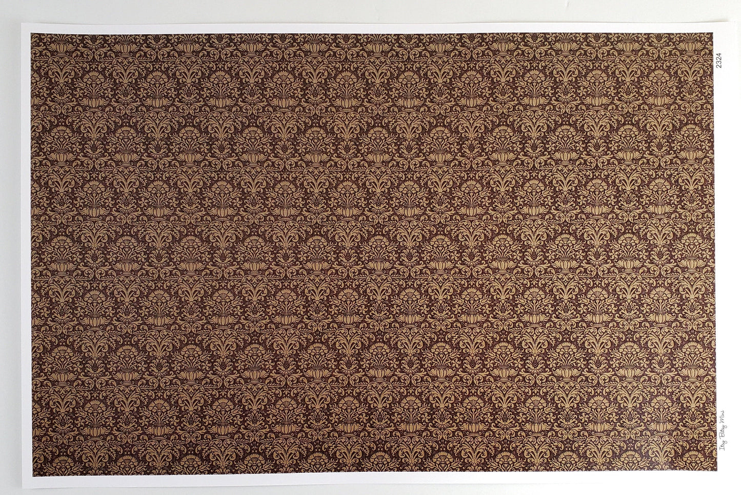Dollhouse Wallpaper Damask Chocolate Brown Victorian 1:12 Scale Itsy Bitsy Miniatures