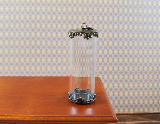 Tiny Tube Jar Glass Cover on Base Display Miniature Curiosities 1 9/16" tall 004