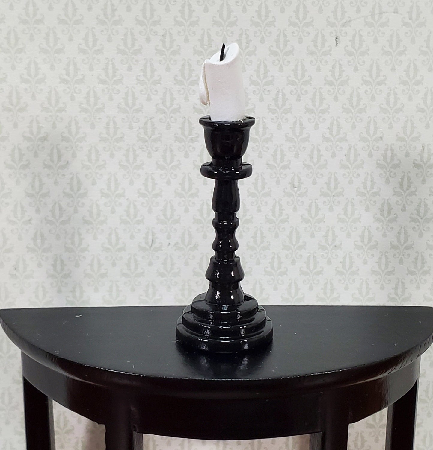 Dollhouse Tall Candlestick Black Finish Miniature Decor Use in 1:12 or 1/6 Scale Settings