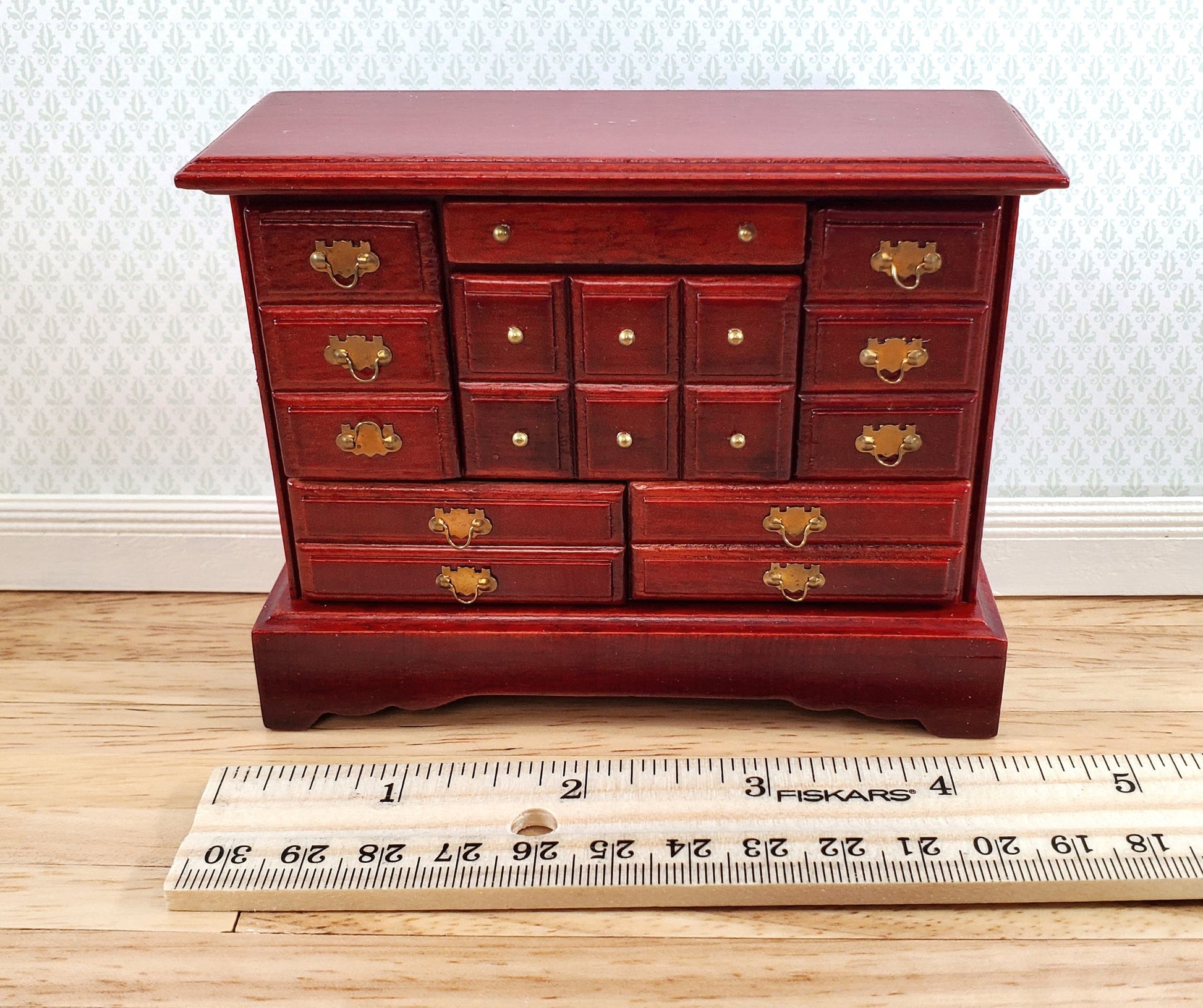 Dollhouse Dresser Chest 6 Opening Drawers 1:12 Scale Miniature Mahogany Finish