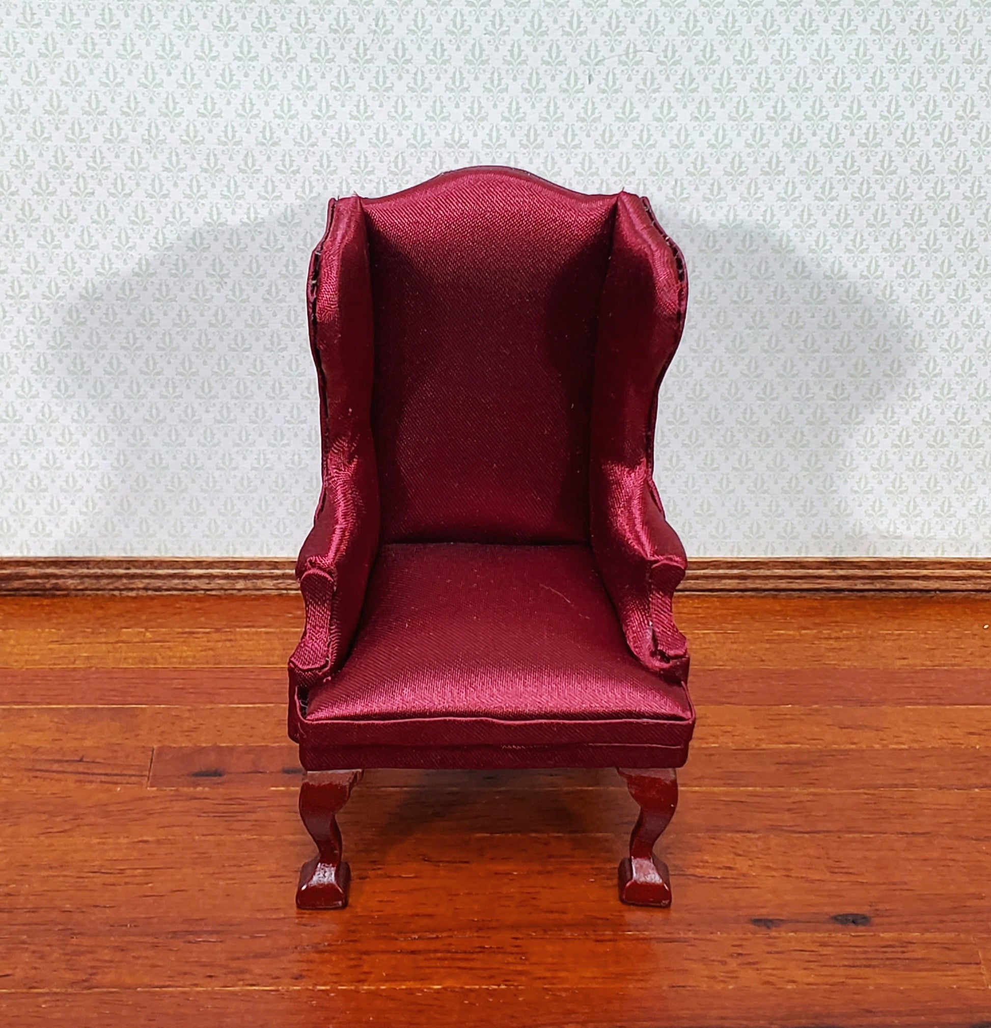 Dollhouse Arm Chair Wing Back Burgundy 1:12 Scale Miniature Furniture Living Room