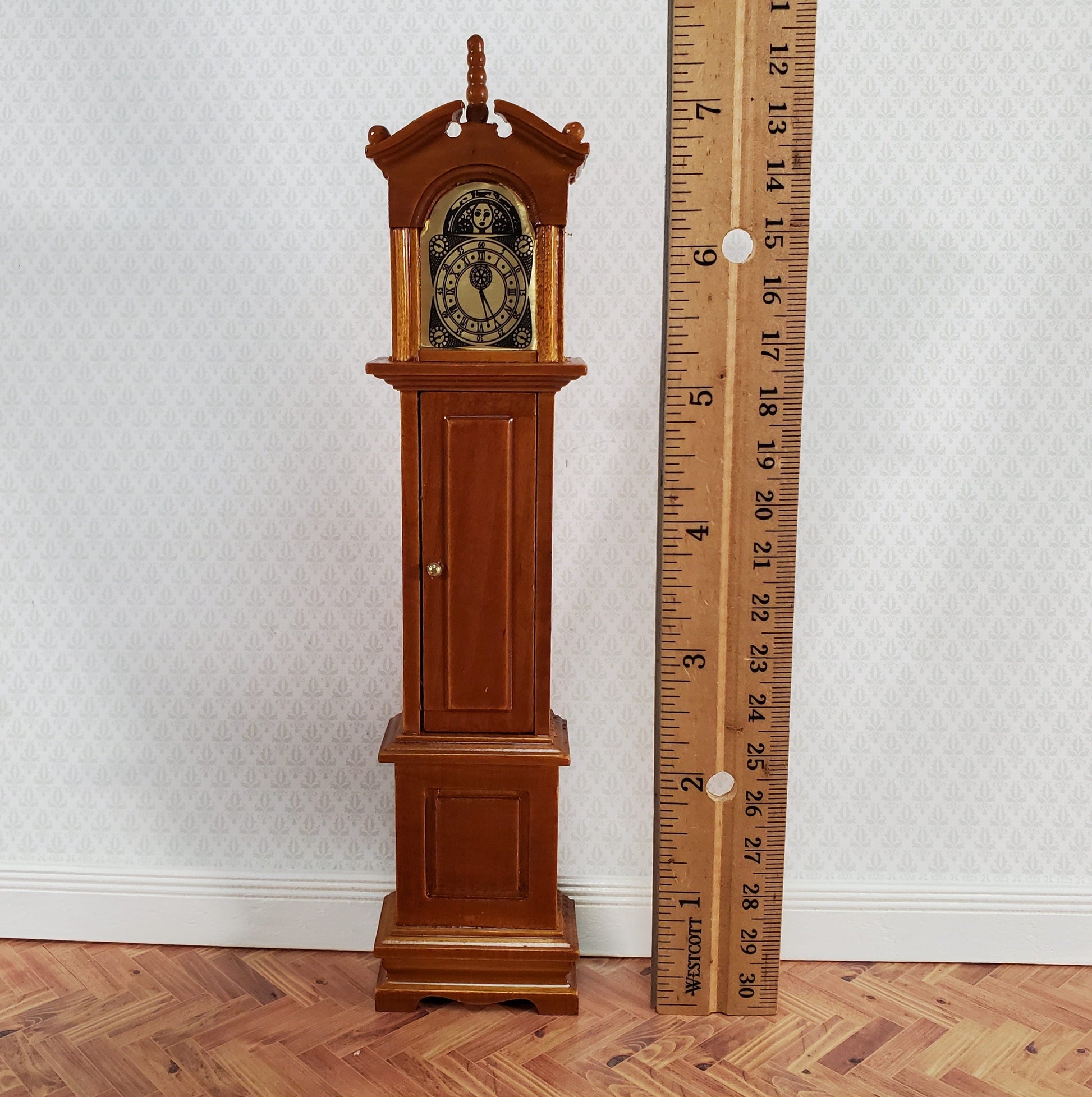 Dollhouse Grandfather Clock Opens Walnut Finish 1:12 Scale Miniature Furniture