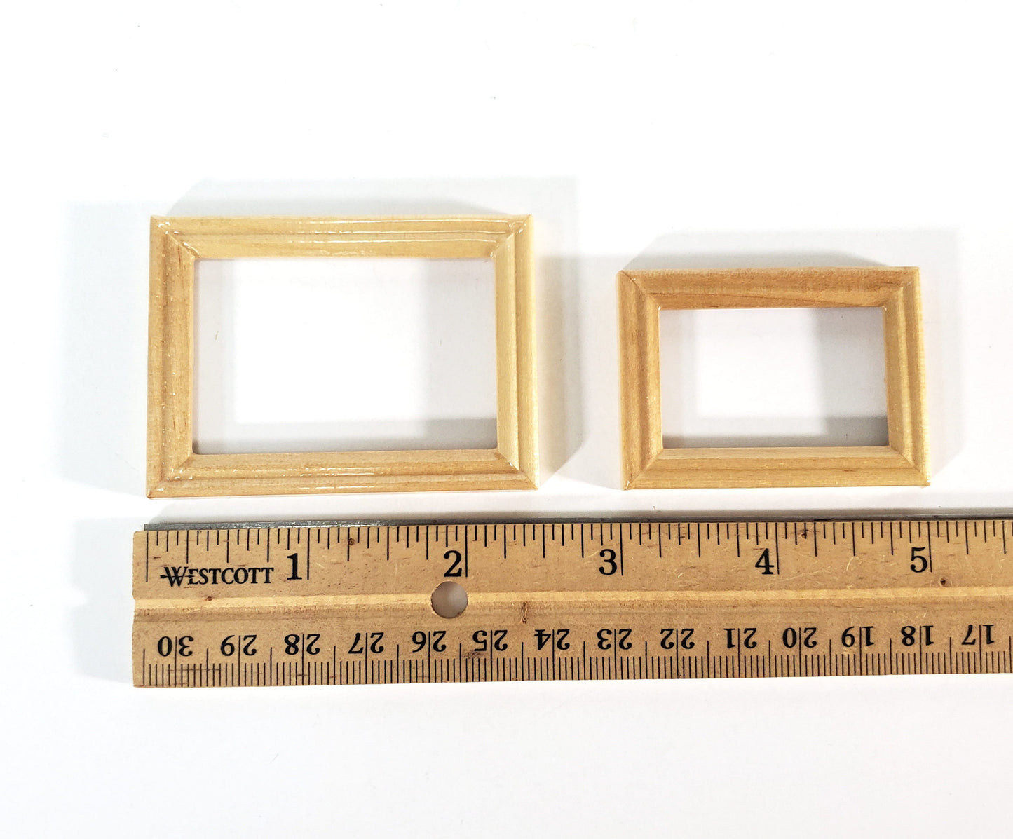 Dollhouse Picture Frames Set of 2 Sizes Wood Light Oak Finish 1:12 Scale Miniatures