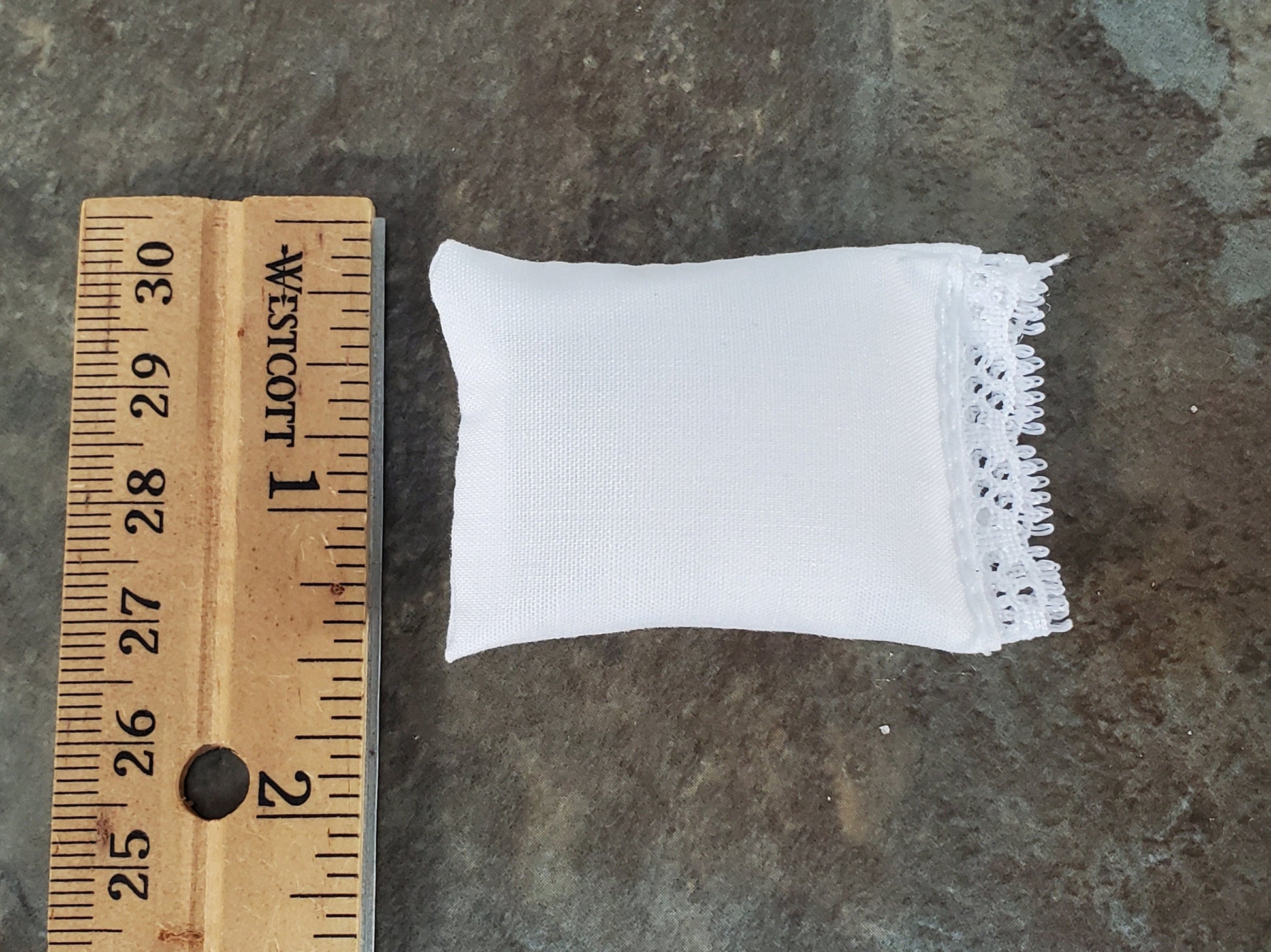 Dollhouse Miniature White Pillow with Lace for Bedroom 1:12 Scale 2"