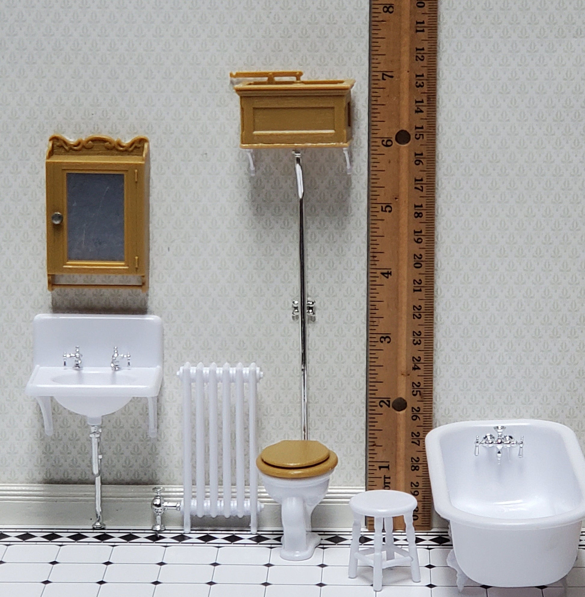 Dollhouse Chrysnbon Bathroom KIT Victorian Style Plastic 1:12 Scale Miniature Bathtub Toilet Sink