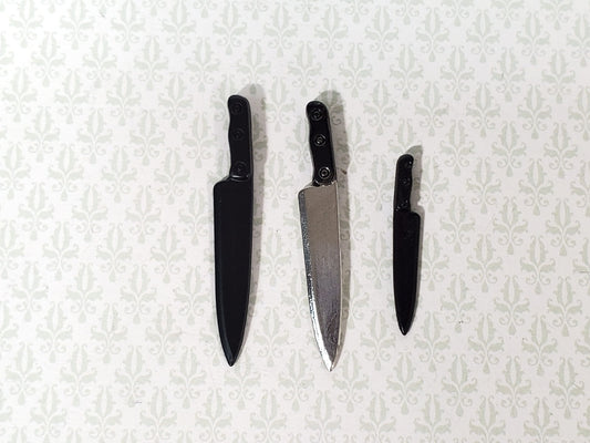 Dollhouse Knife Set Large 3 Pieces Metal Knives 1:12 Scale Miniature