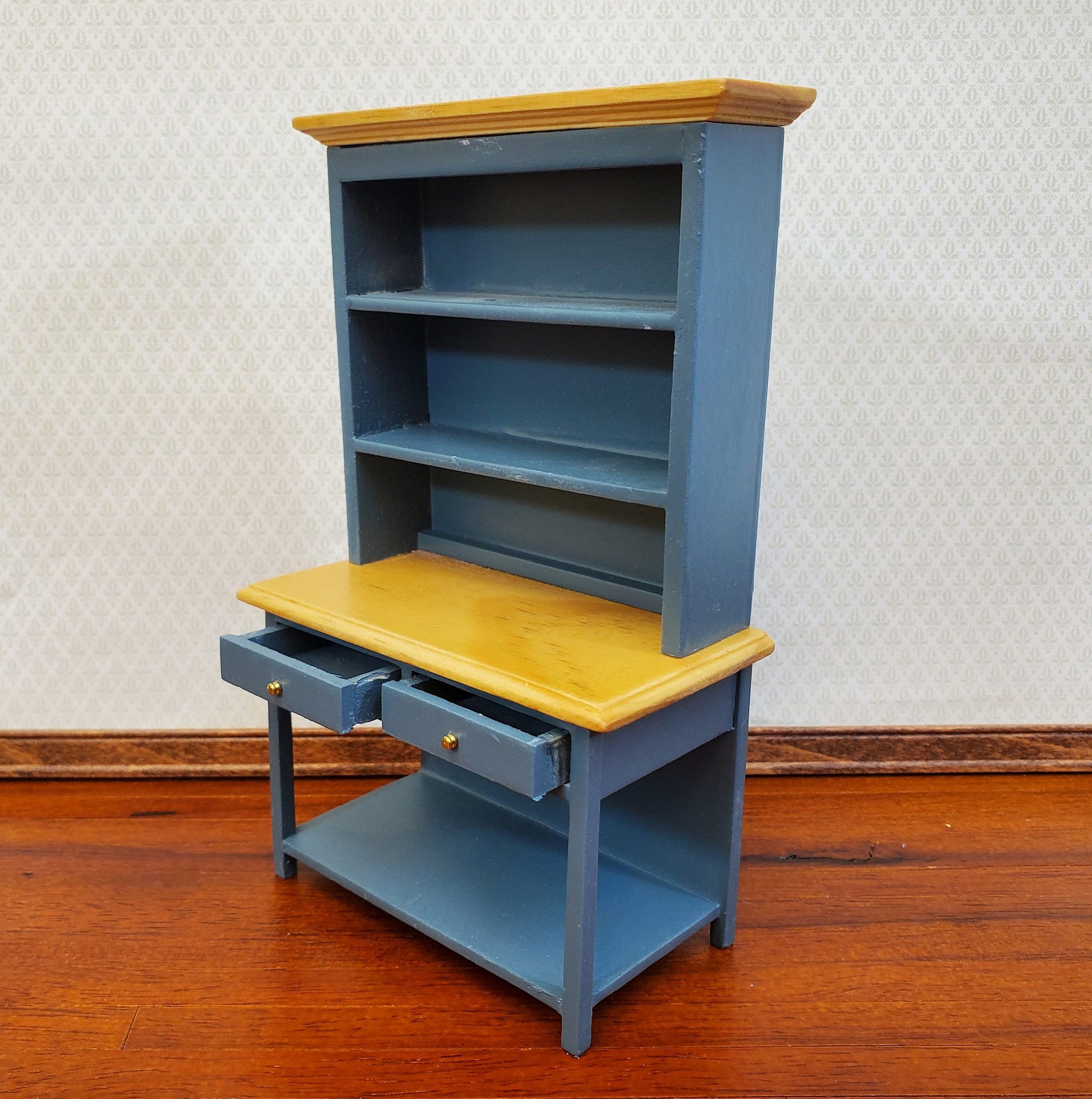 Dollhouse Kitchen Hutch Cabinet Cupboard 1:12 Scale Blue Gray Finish