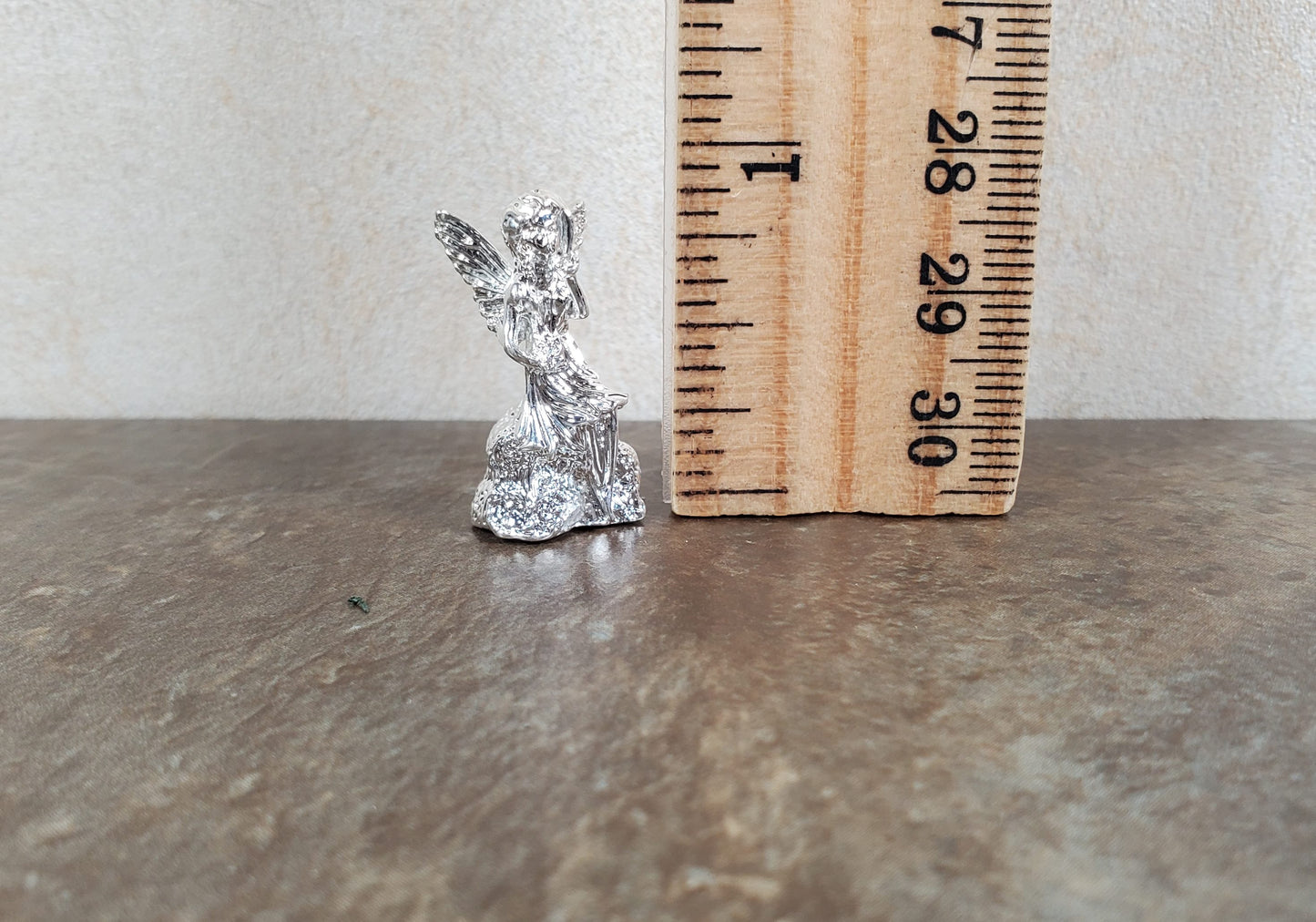 Dollhouse Fairy Statue Metal Silver Finish 1:12 Scale Dollhouse Miniature Garden