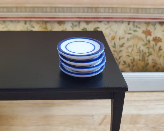 Dollhouse Ceramic Dinner Plates White with Blue Set of 4 1:12 Scale Miniatures
