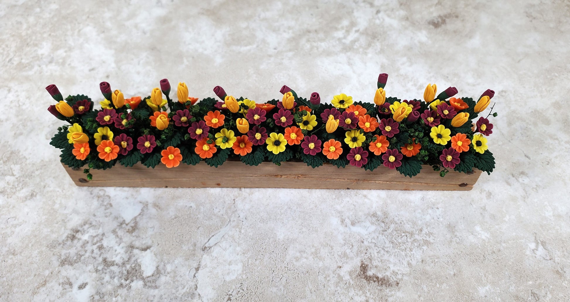 Dollhouse Fall Flowers in a 5.5" Wooden Window Box Planter 1:12 Scale Miniature