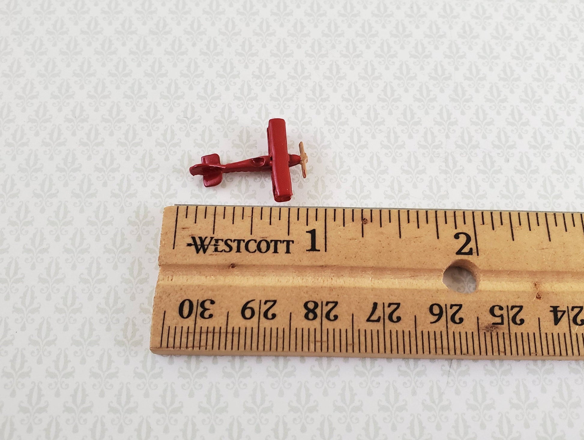 Dollhouse Miniature Bi-Plane Airplane Toy Tiny Red Painted Metal 1:12 Scale Plane