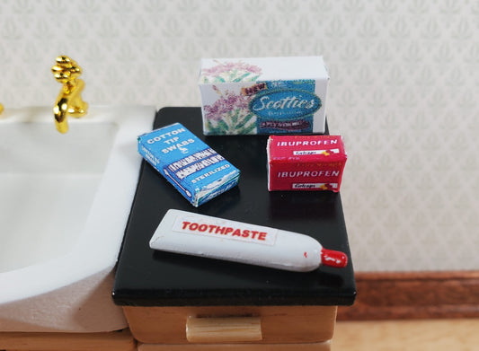 Dollhouse Bathroom Accessories Tissue Toothpaste Ibuprofen 1:12 Scale Medicine