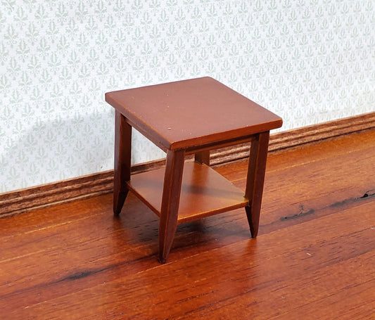 Dollhouse Side Table with Shelf Modern Style Walnut Finish 1:12 Scale Miniature Furniture