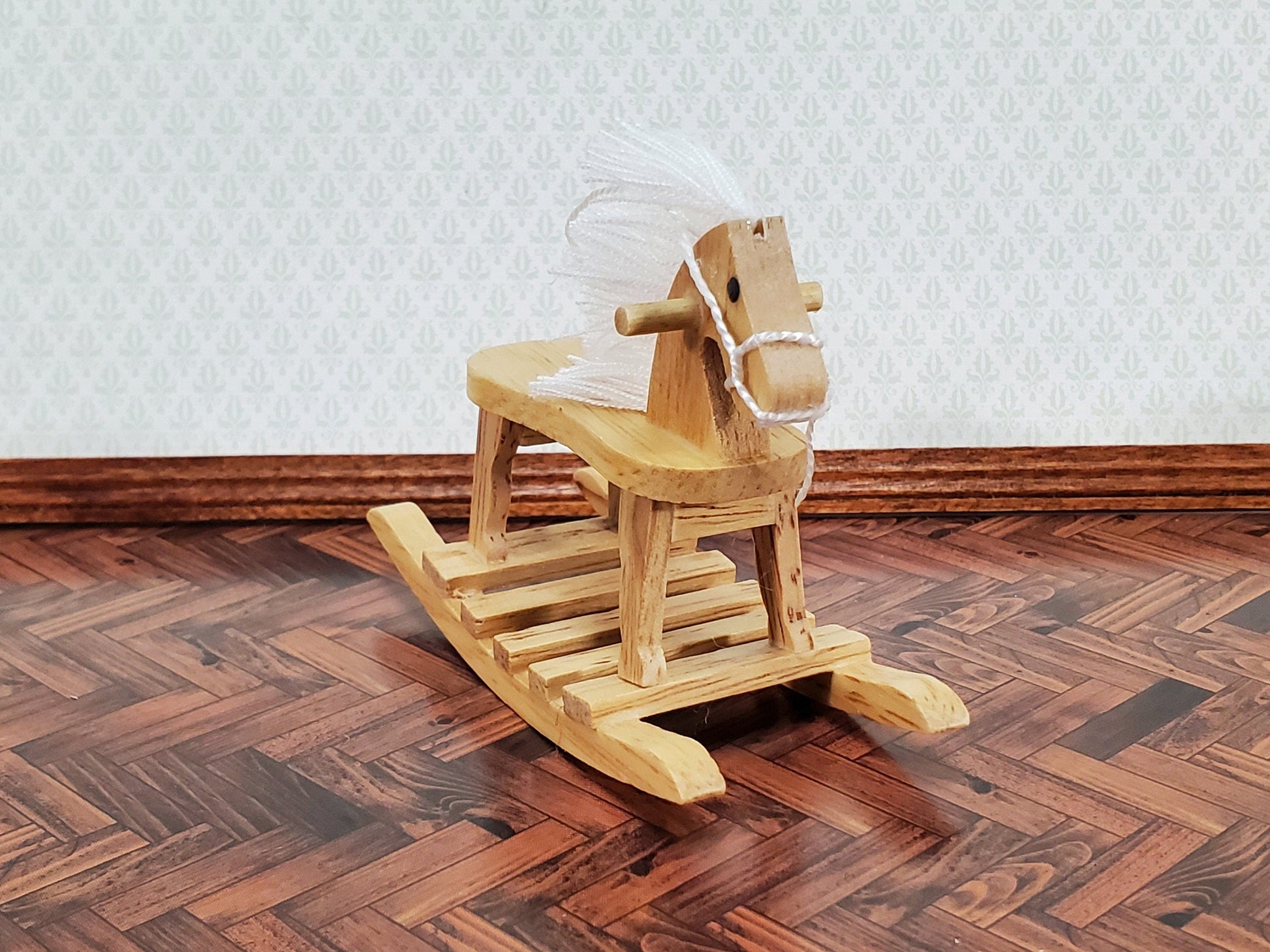 Dollhouse Rocking Horse Toy Light Oak Finish 1:12 Scale Miniature Wood for Nursery
