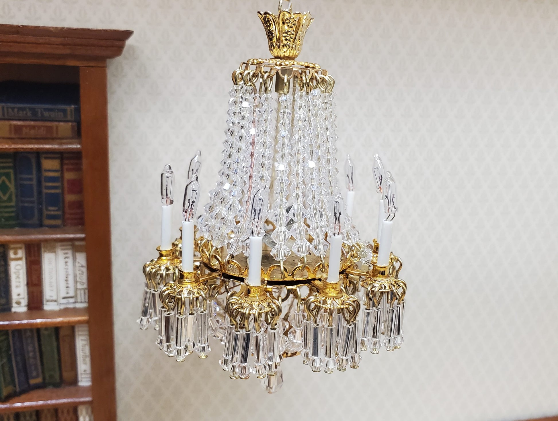 Dollhouse Grand Crystal Chandelier 10 Arm Real Glass 12 Volt 1:12 Scale