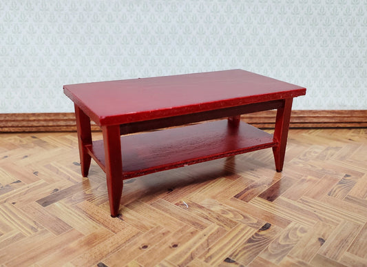 Dollhouse Modern Coffee Table with Shelf Wood Mahogany Finish 1:12 Scale Miniature Furniture