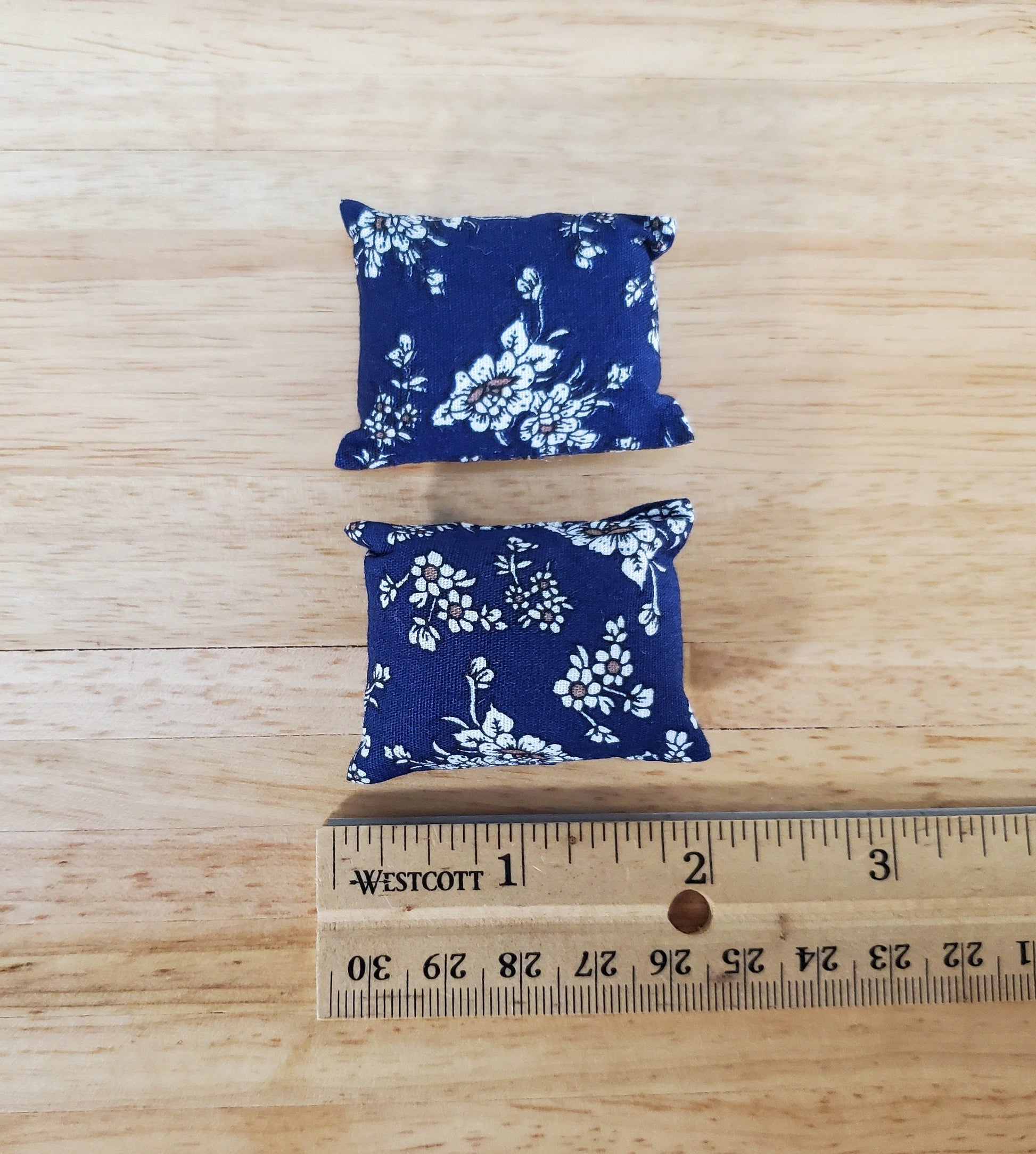 Dollhouse Pillows Navy Blue & White Floral Set of 2 1:12 Scale Miniature
