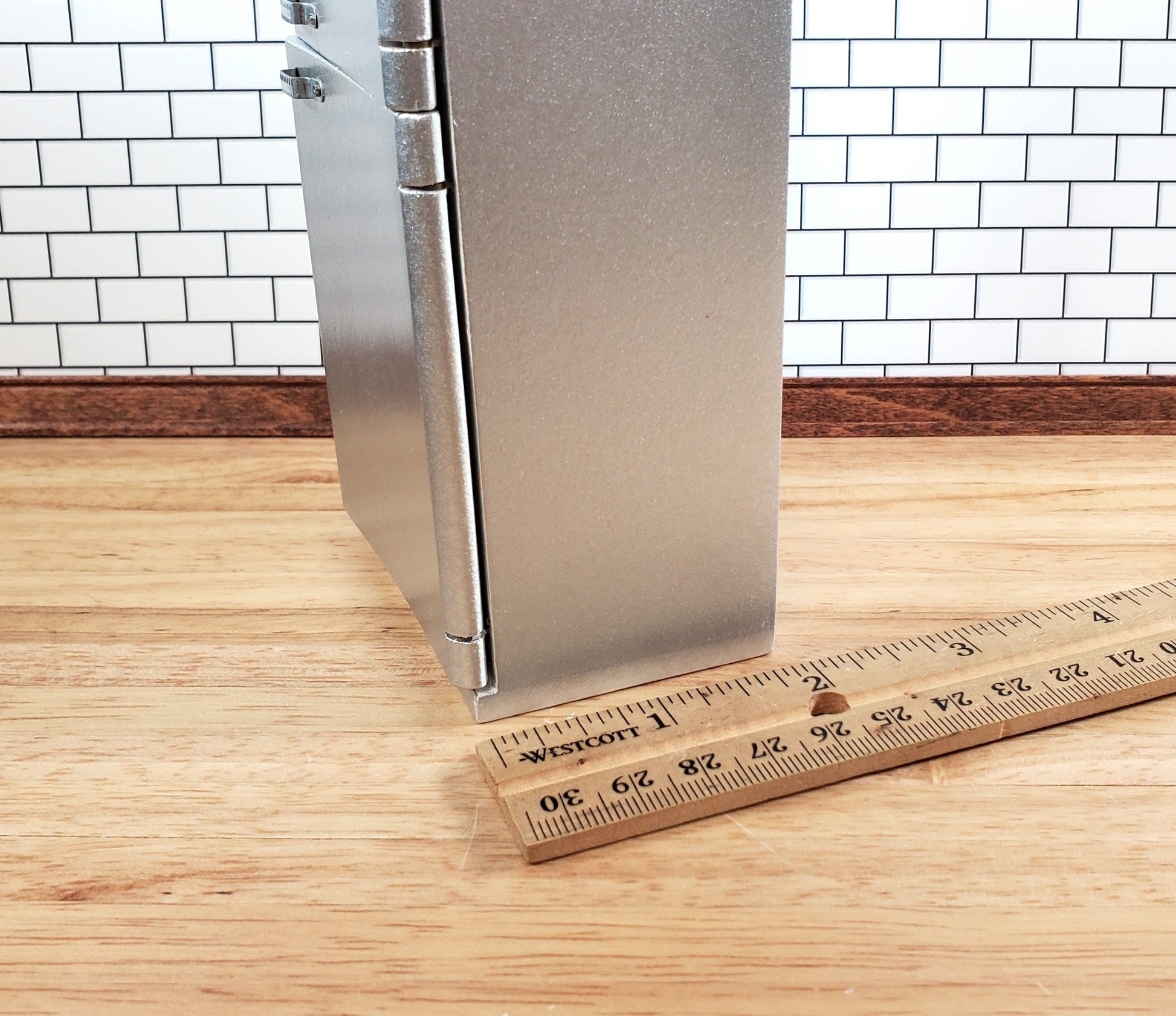 Dollhouse Kitchen Miniature Fridge 2 Door Refrigerator Silver Modern Style 1:12 Scale