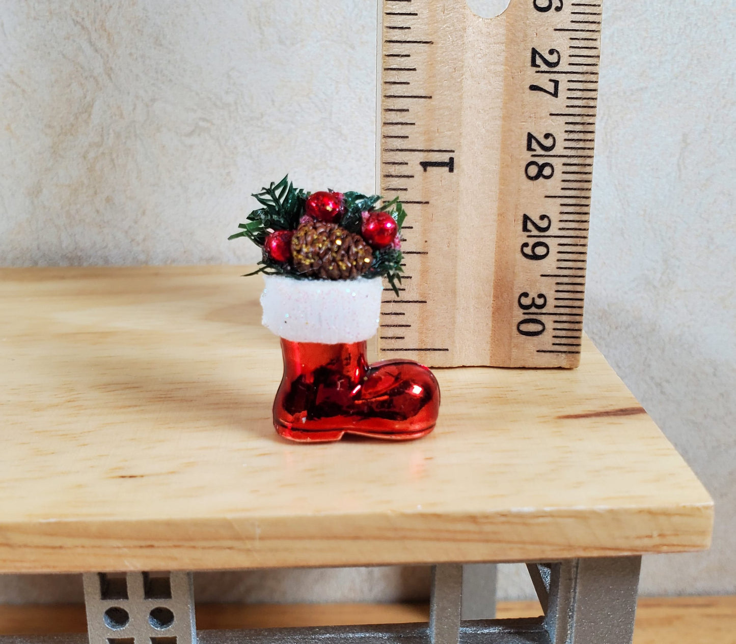 Dollhouse Christmas Santa's Boot Filled with Pine Cones & Ornaments 1:12 Scale