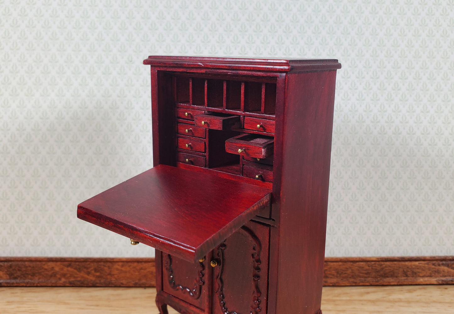 Dollhouse Secretary Writing Desk Mahogany Finish 1:12 Scale Miniature Furniture by Hansson Estate Piece
