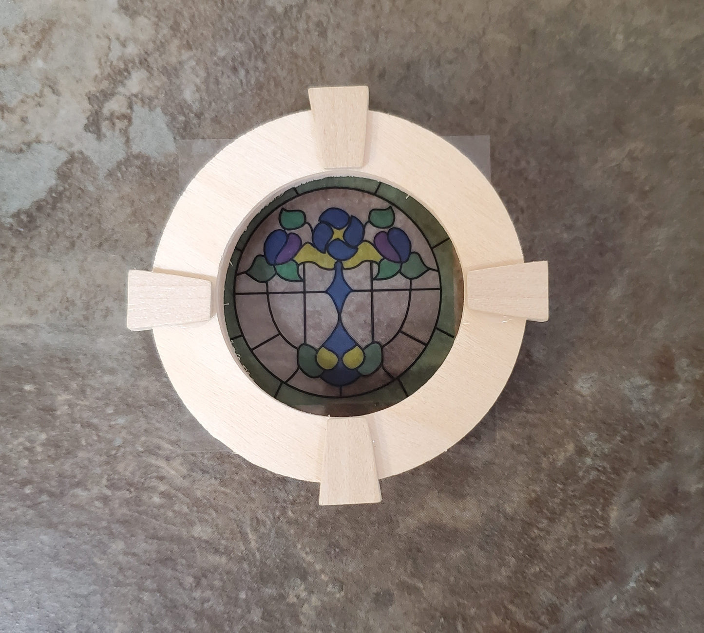 Dollhouse Simulated Stained Glass Window Insert Round 1:12 Scale Miniature SLIM20