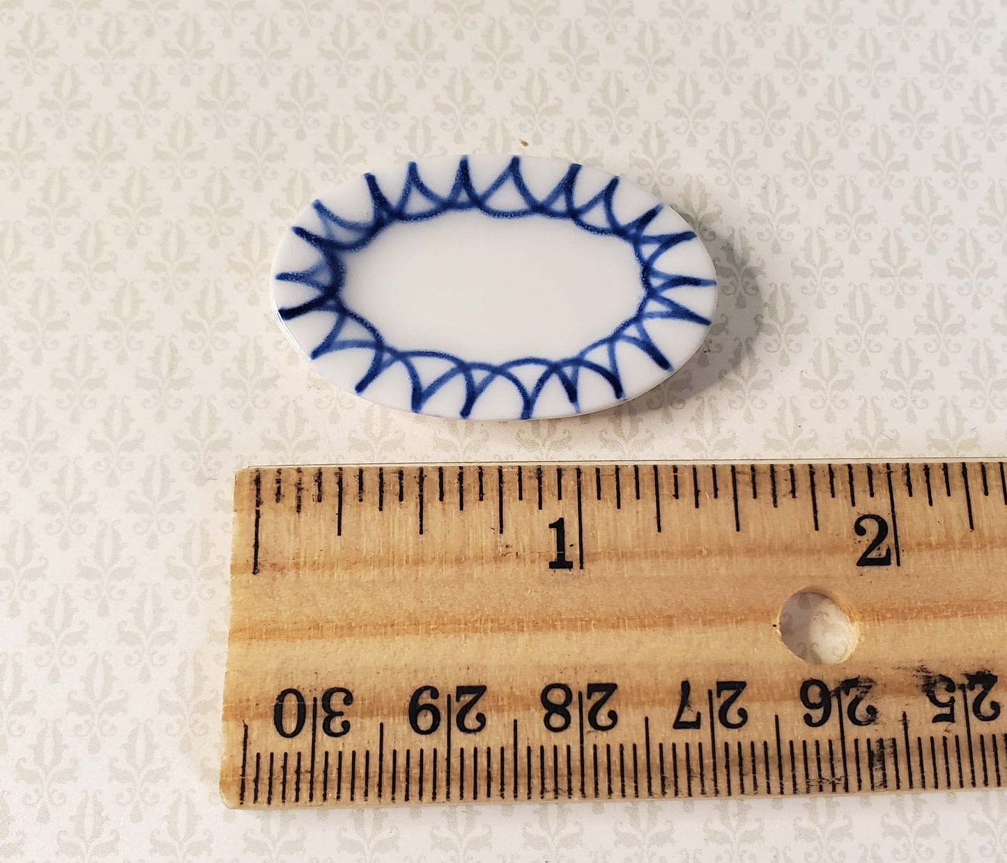 Dollhouse Large White Ceramic Platter with Blue Trim1:12 Scale Miniature