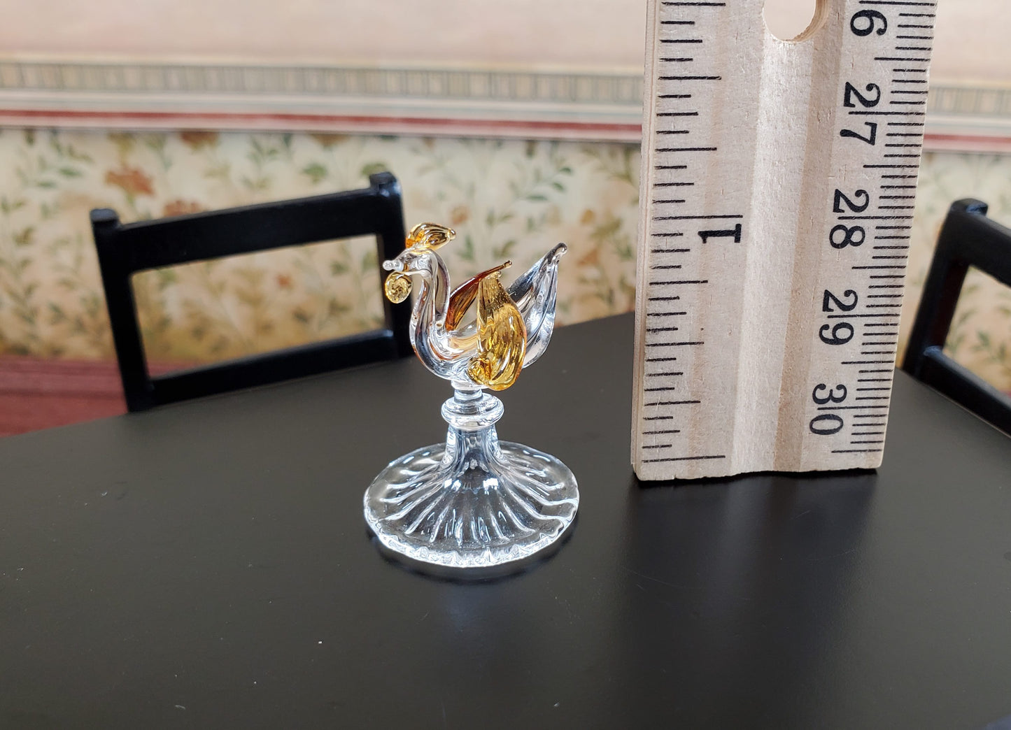 Dollhouse Glass Rooster Centerpiece Sculpture 1:12 Scale Miniature