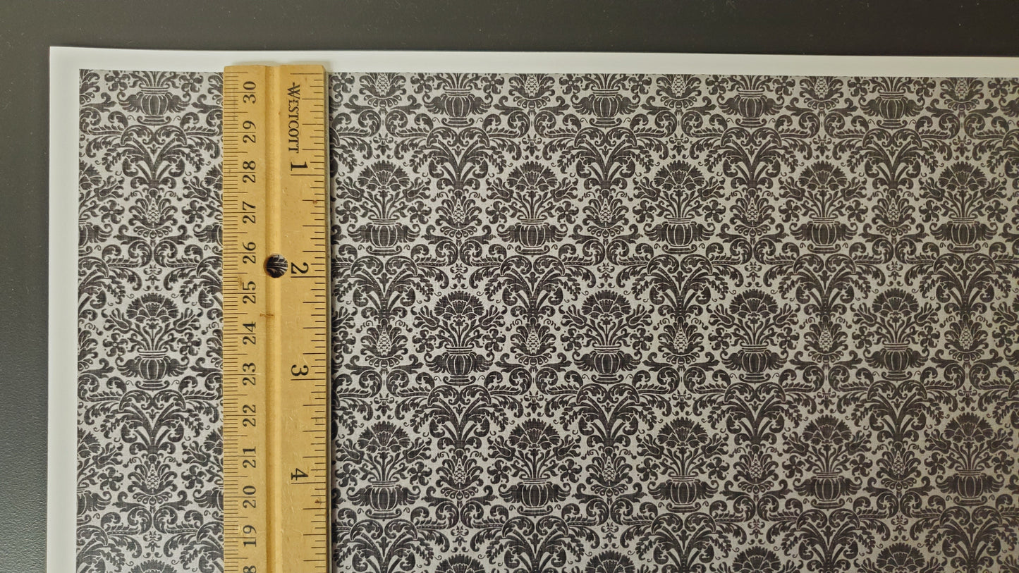 Dollhouse Wallpaper Damask Black on Gray Victorian 1:12 Itsy Bitsy Miniatures