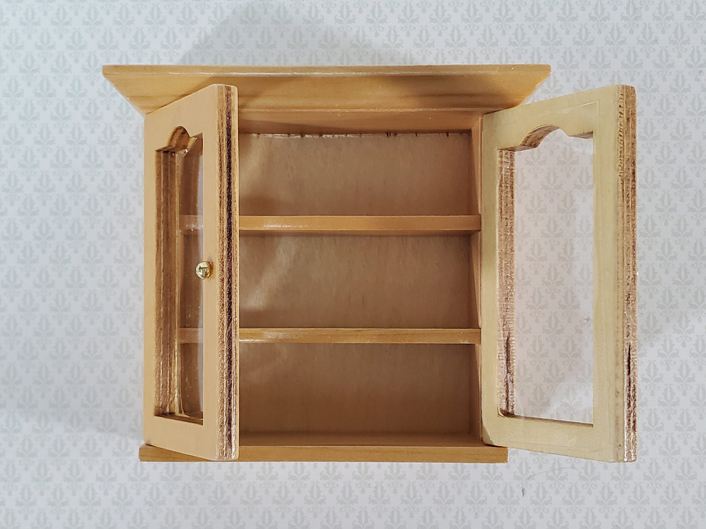 Dollhouse Upper Kitchen Cabinet Oak Finish 1:12 Scale Miniature Hanging Cupboard