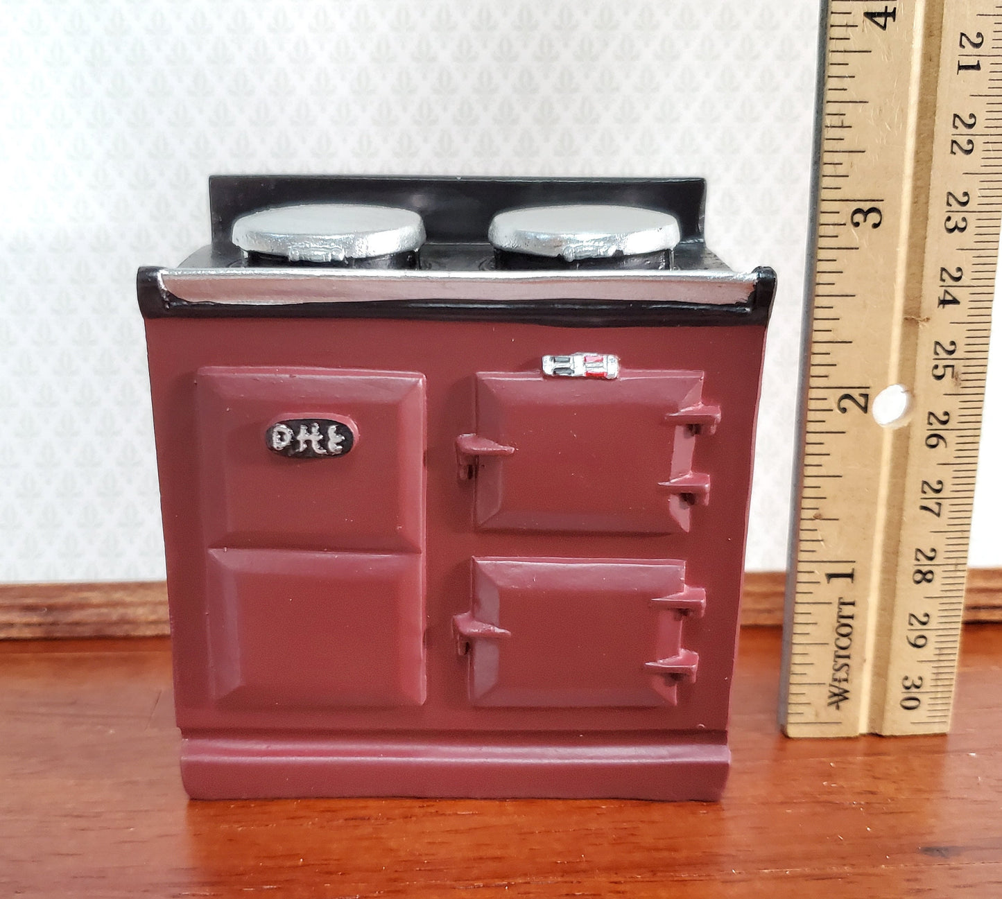 Dollhouse AGA Style Cooker Stove Oven Maroon 1:12 Scale Miniature Kitchen