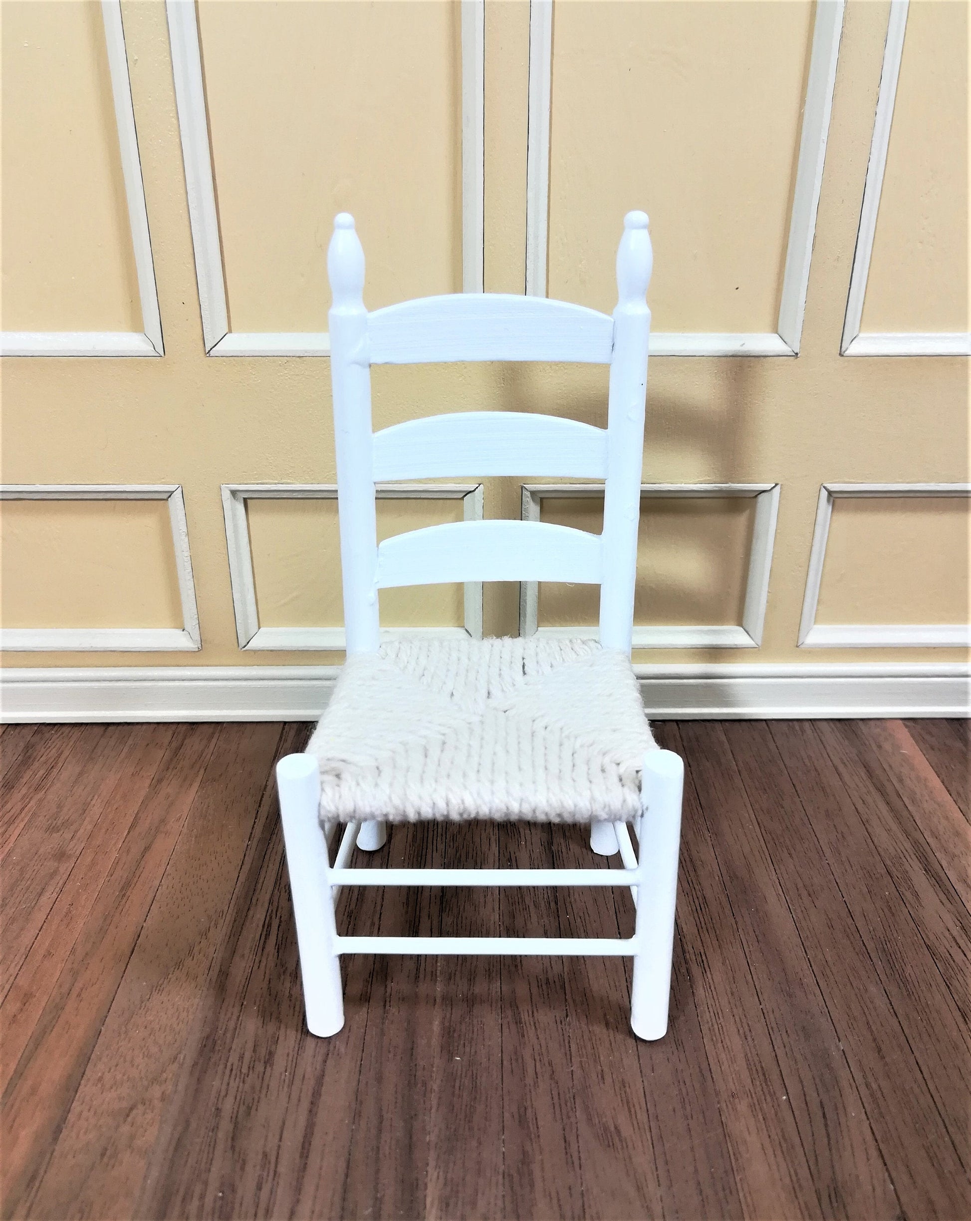 Dollhouse Miniature Chair Ladderback White with Rush Seat 1:12 Scale Furniture