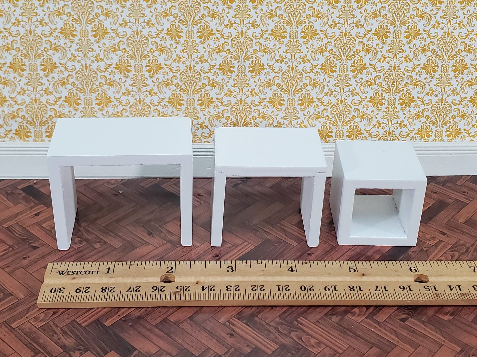 Dollhouse Nesting Tables Set of 3 Square Modern White 1:12 Scale Miniature Furniture