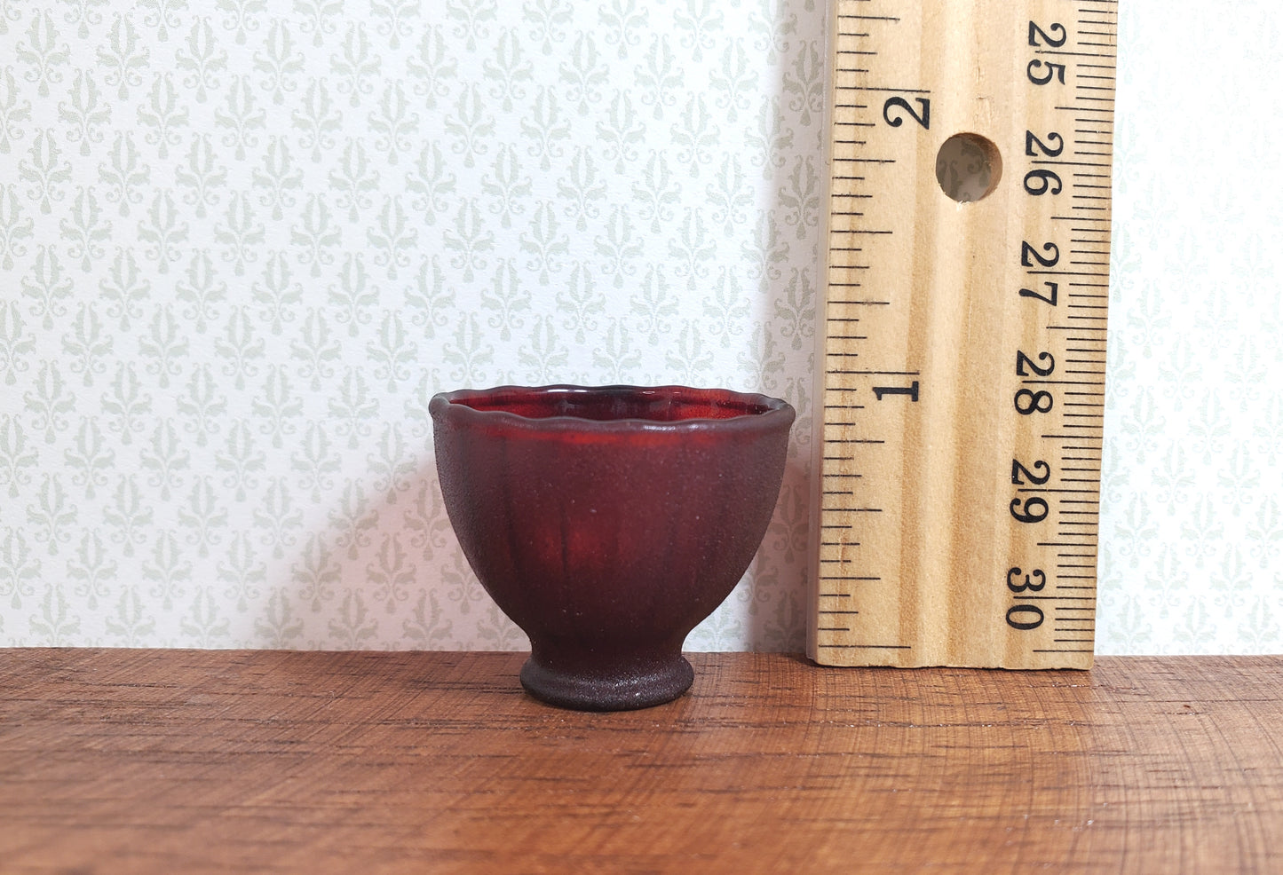 Dollhouse Dark Red Glass Bowl 1:12 Scale Miniature Decor