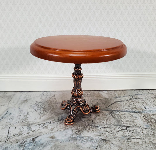Dollhouse Accent Table with Metal Base Walnut Top Small Round 1:12 Scale Miniature