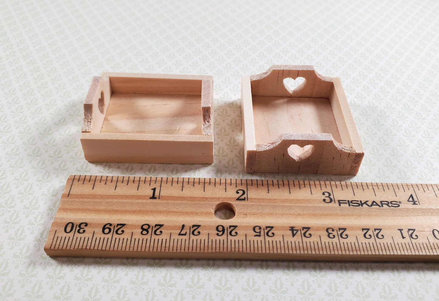 Small Miniature Wood Heart Trays x2 1:6 Scale Decor