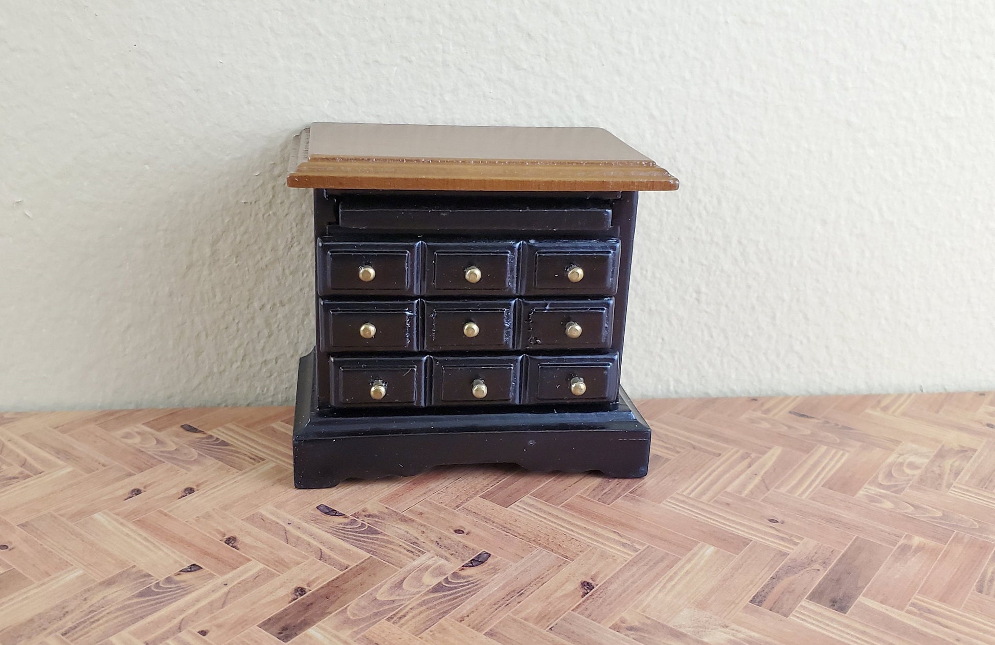 Dollhouse Side Table or Nightstand Black with Drawers 1:12 Scale Miniature Furniture