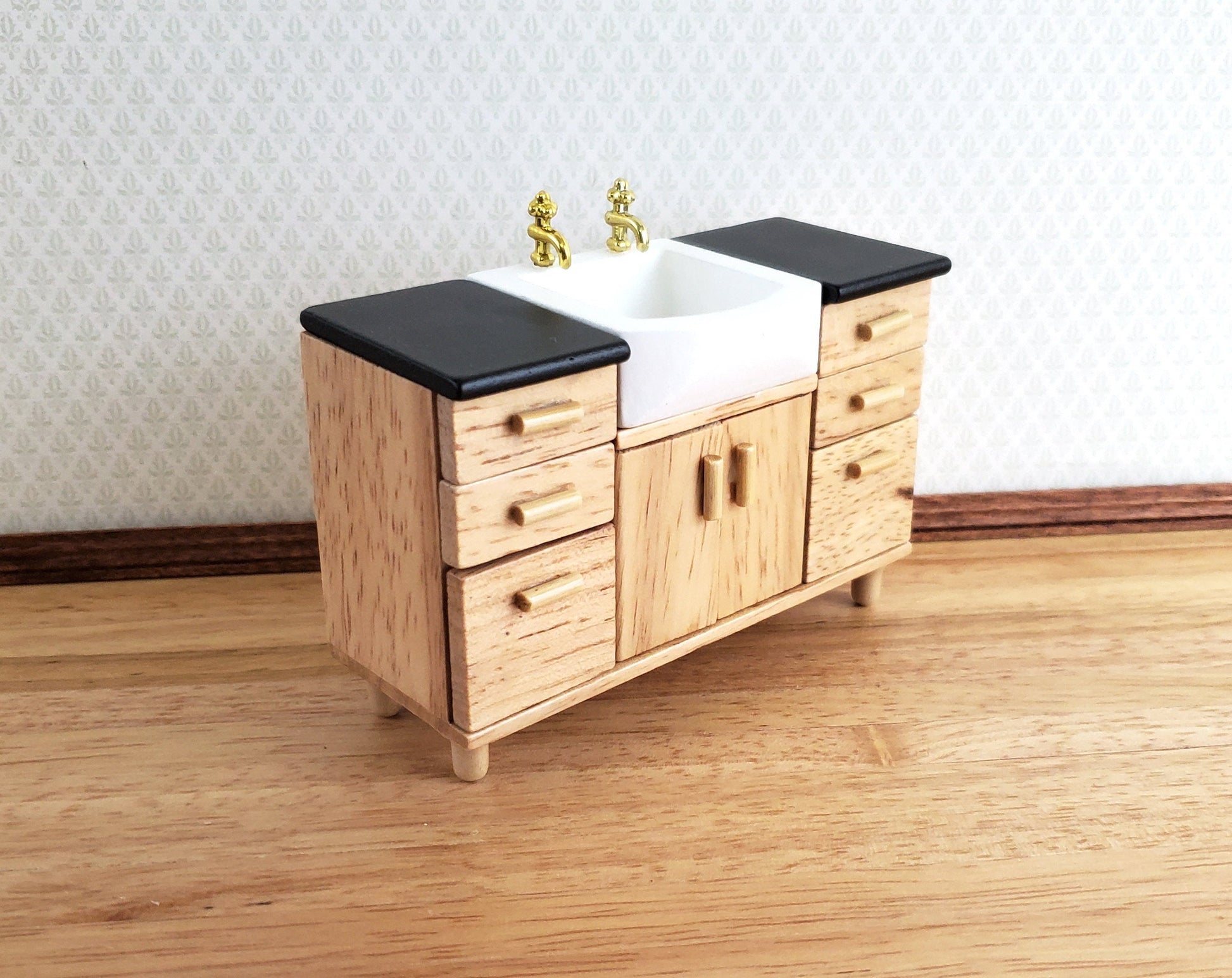 Dollhouse Modern Kitchen or Bathroom Sink Cabinet Light Oak 1:12 Scale Miniature Furniture