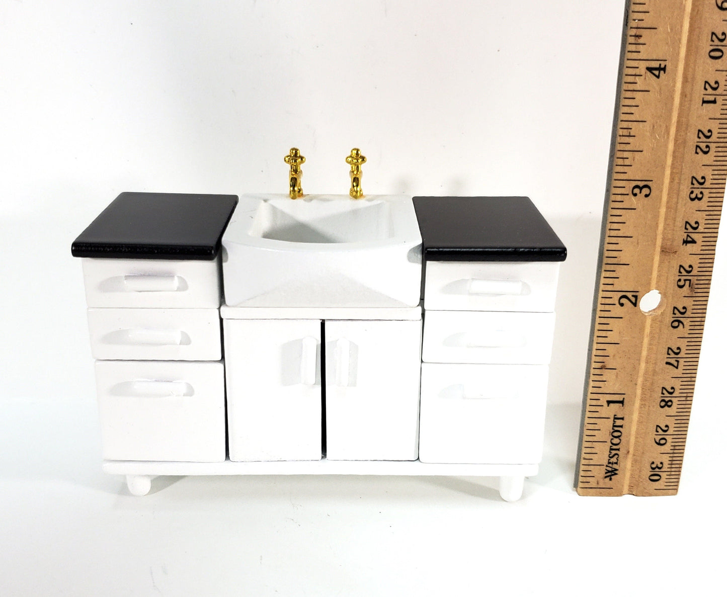 Dollhouse Modern Kitchen or Bathroom Sink Cabinet in White1:12 Scale Miniature Furniture