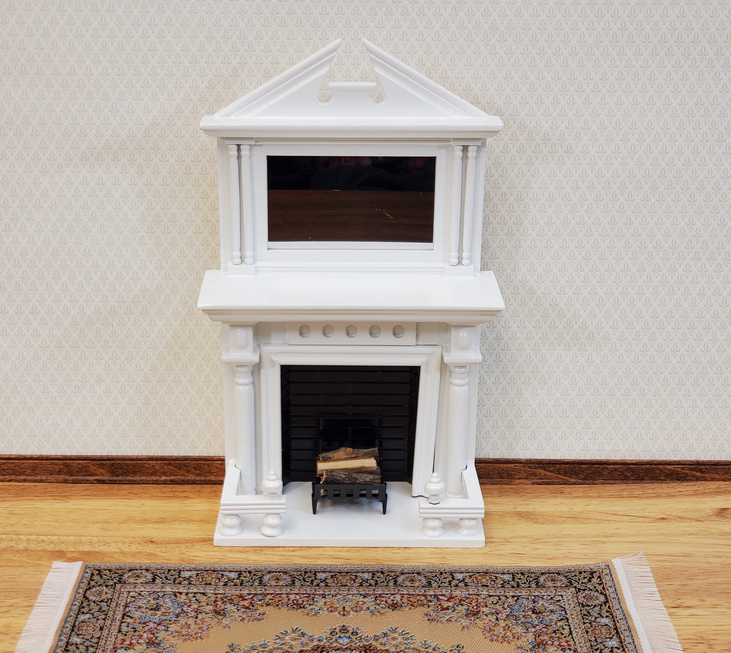 Dollhouse Fireplace Large with Mirror White Finish 1:12 Scale Miniature Furniture