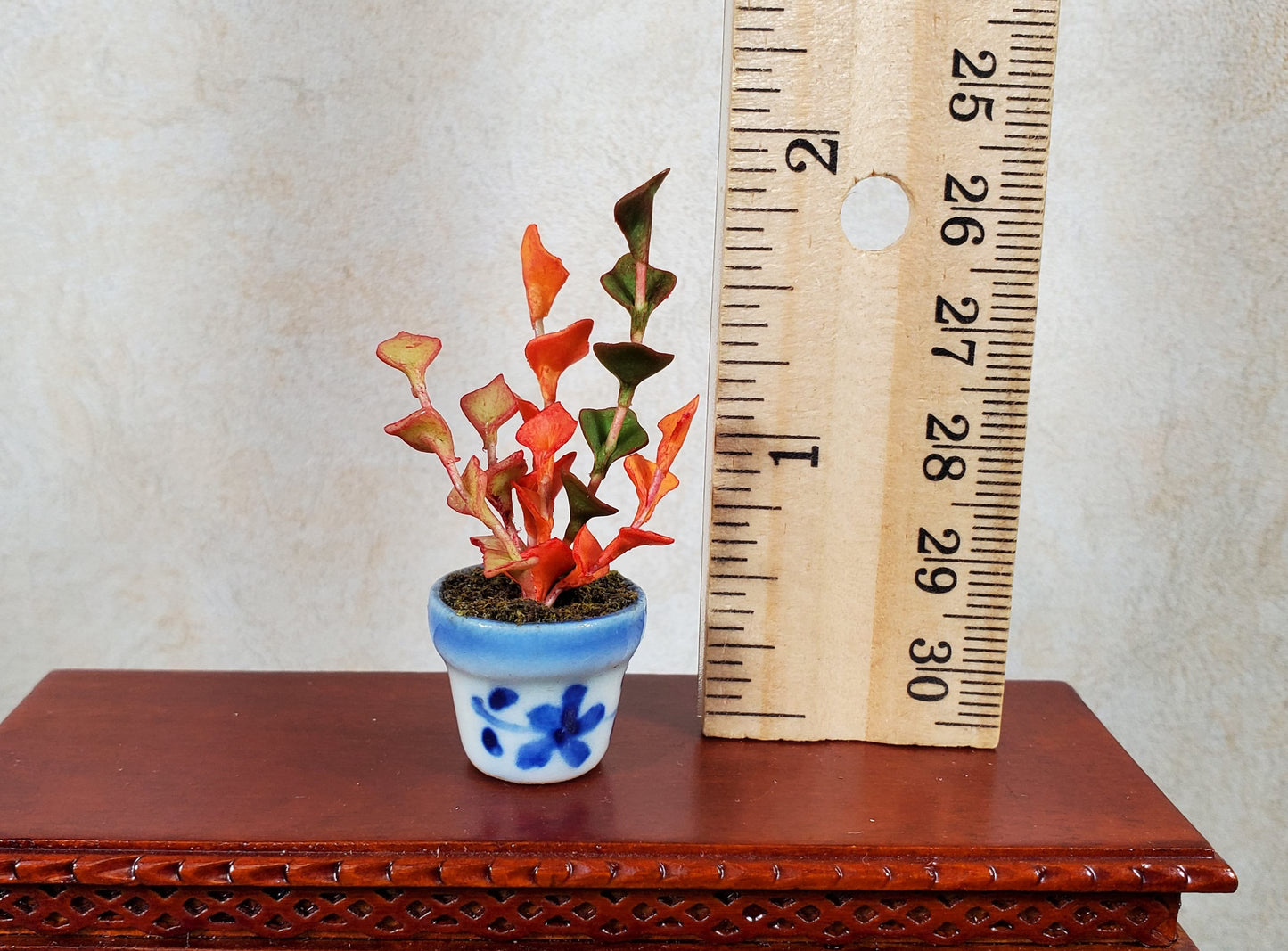 Dollhouse Orange Ivy Plant in Blue & White Ceramic Pot 1:12 Scale Miniature