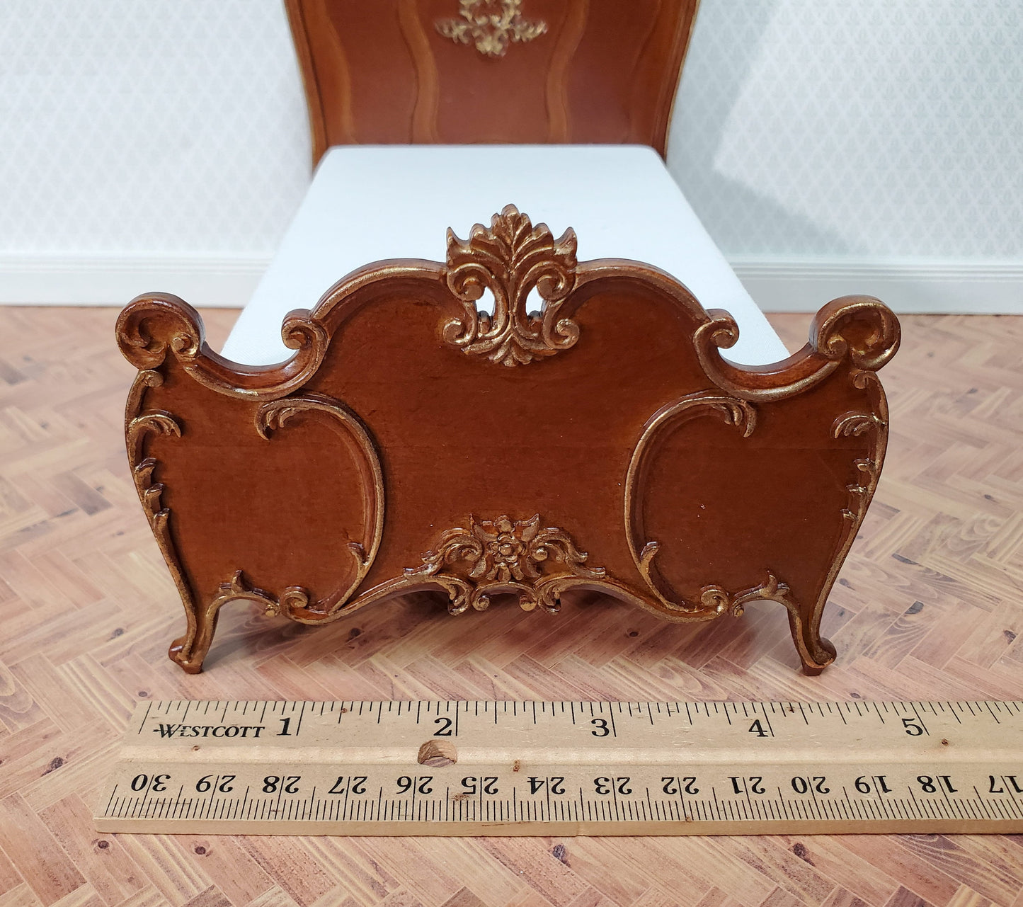 JBM Dollhouse Bed Late Victorian Era Style 1:12 Miniature Furniture Walnut Finish