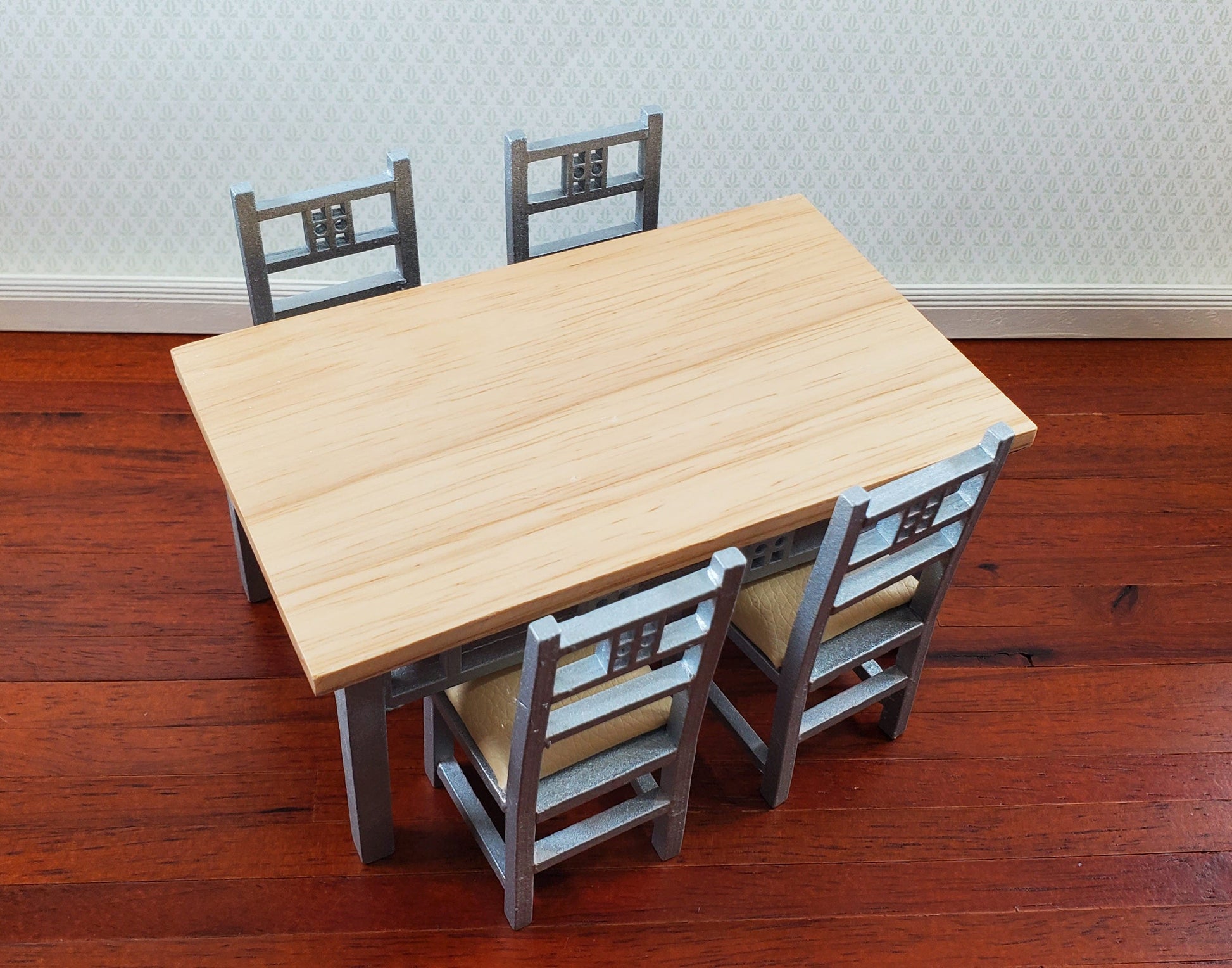 Dollhouse Dining Room Table and 4 Chairs Modern Style 1:12 Scale Miniature Furniture