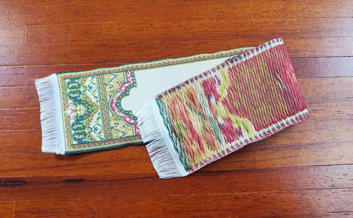 Dollhouse Narrow Carpet Rug Runner Gold Green Woven Fabric 1:12 Scale