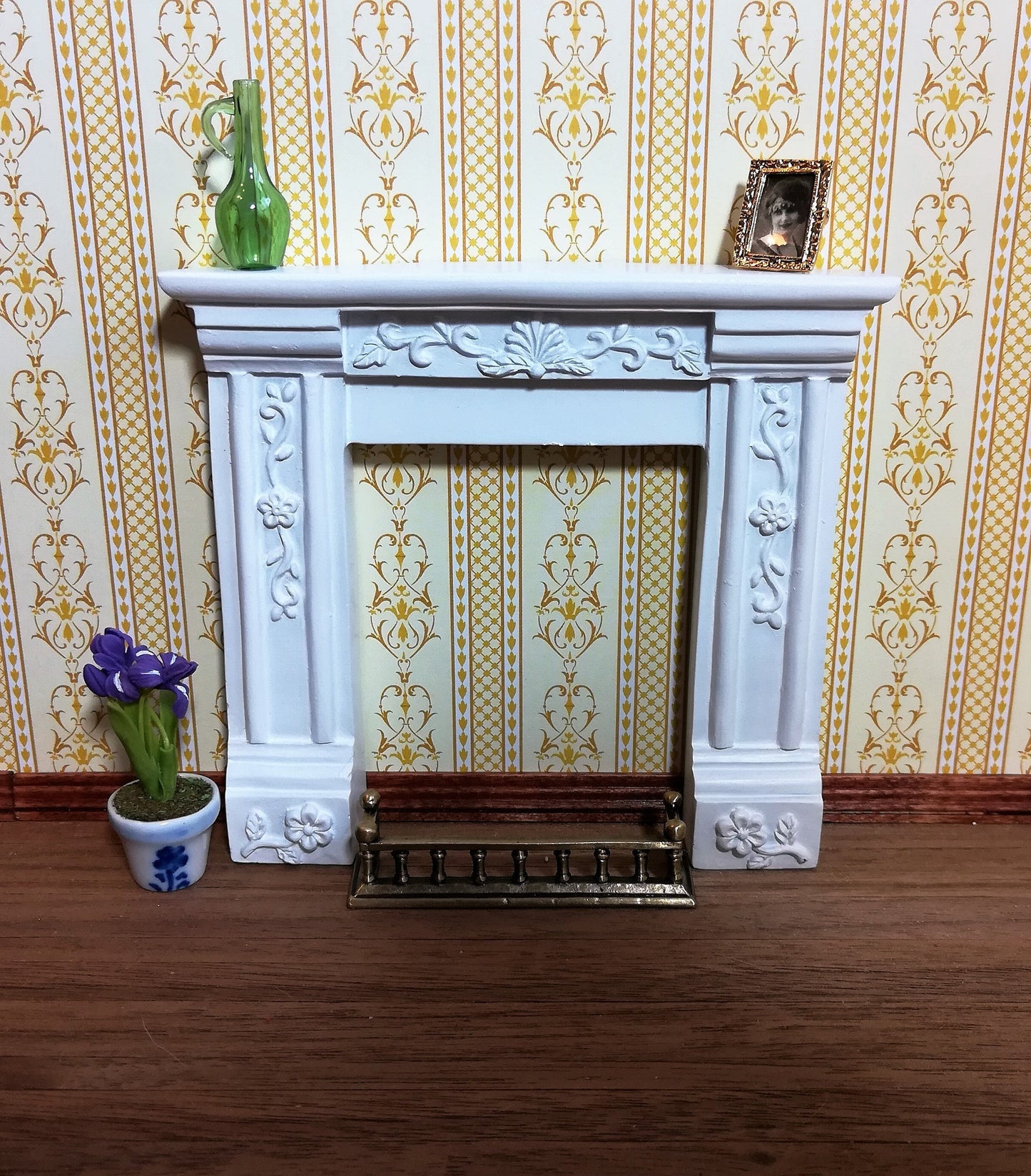 Dollhouse Metal Fireplace Fender Square 1:12 Scale Antique Brass Finish