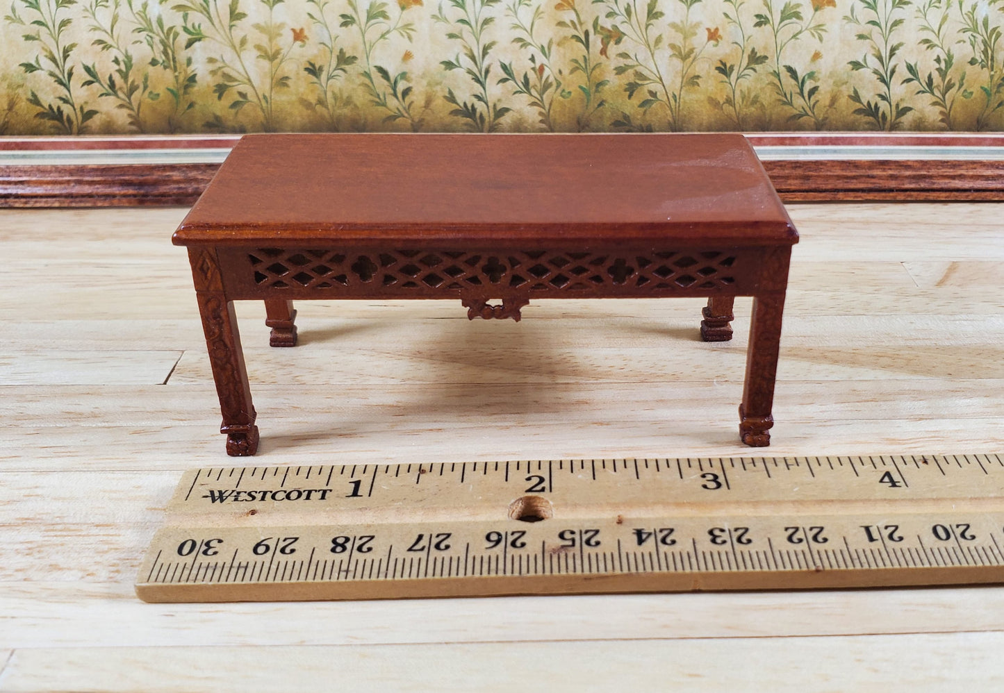 Dollhouse Coffee Table Vintage Hansson Miniatures Wood 1:12 Scale Walnut Finish