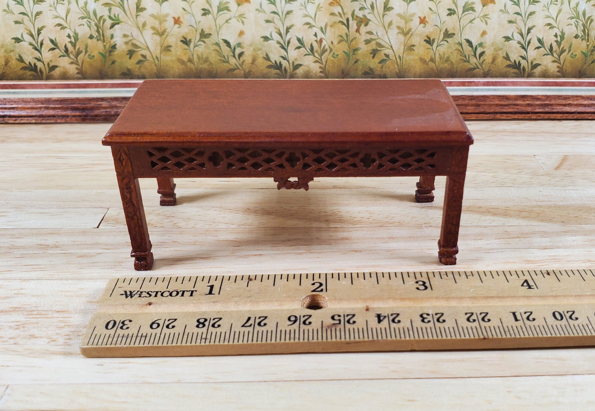 Dollhouse Coffee Table Vintage Hansson Miniatures Wood 1:12 Scale Walnut Finish